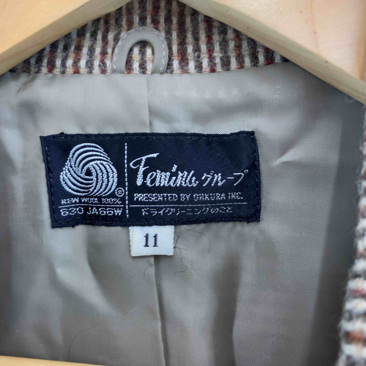 レディース テーラードジャケット ウール100％ セットアップ スカート チェック柄