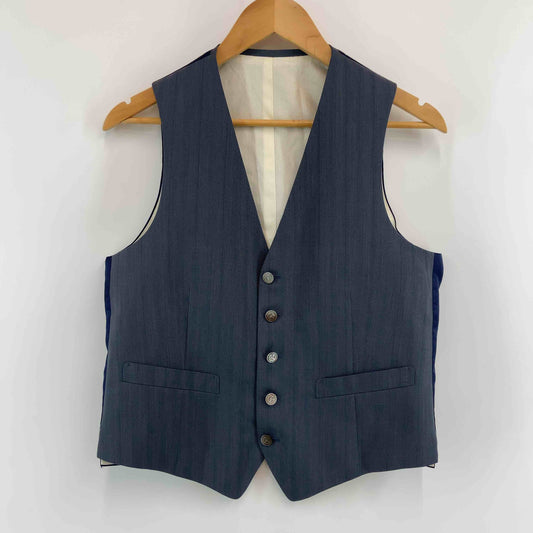 英国屋 メンズ スーツベスト　ヘリンボーン　毛100％　青系