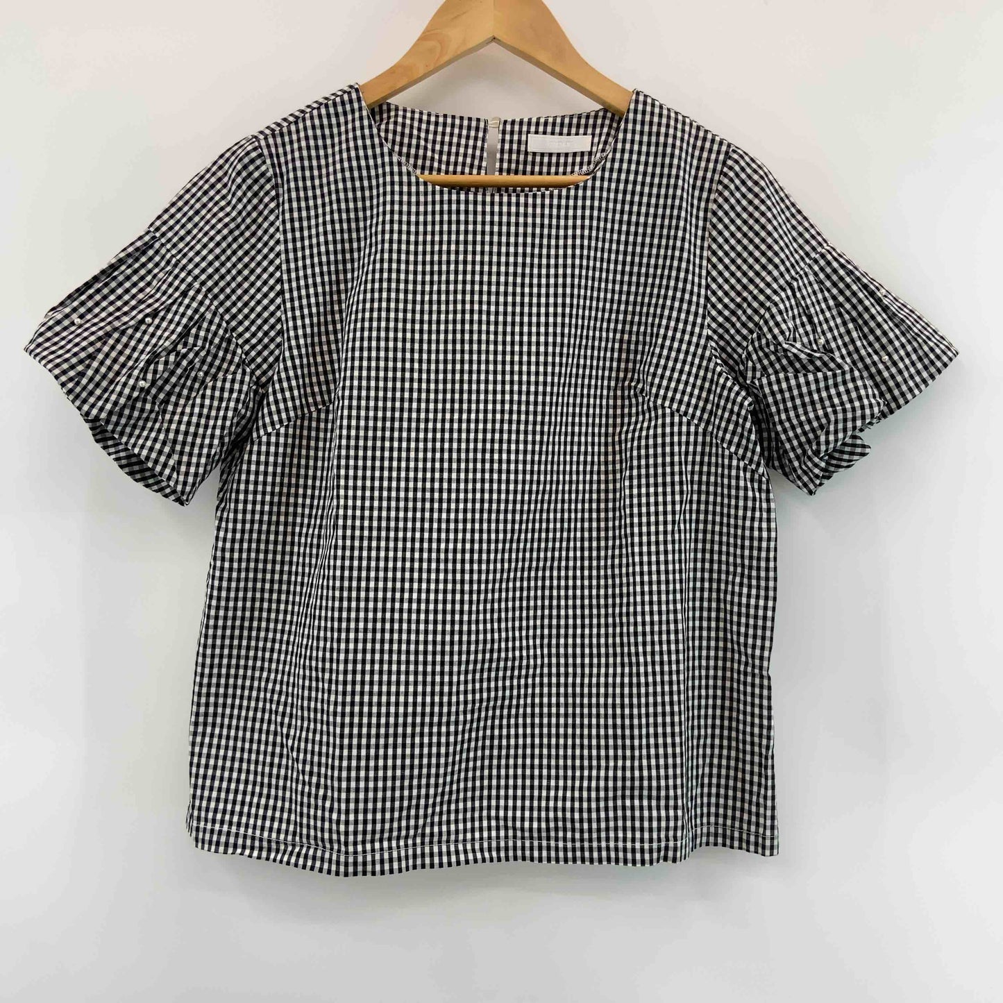 DRESKIP ドレスキップ レディース 半袖シャツ/ブラウス ギンガムチェック バルーンスリーブ 袖パール付き