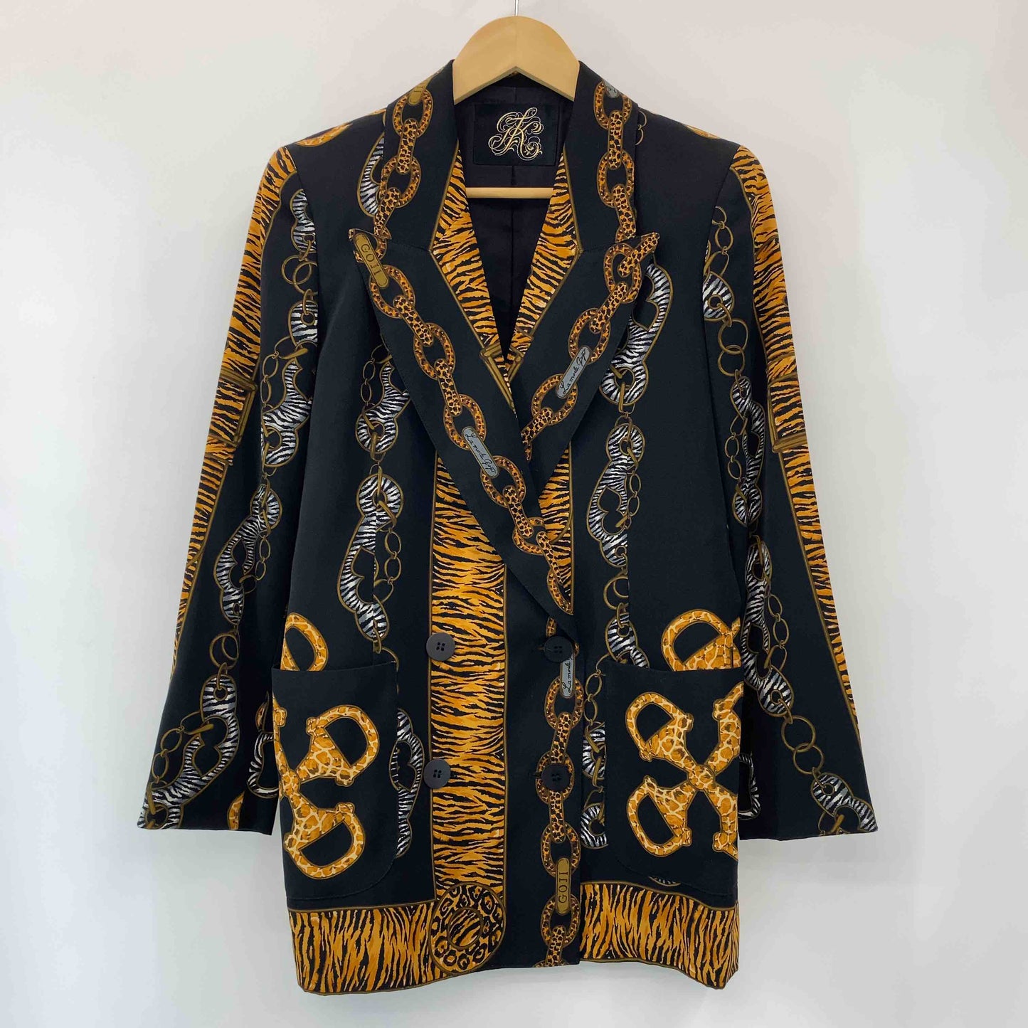 伊太利屋 イタリヤ レディース  ダブルテーラードジャケット プリント ブラック