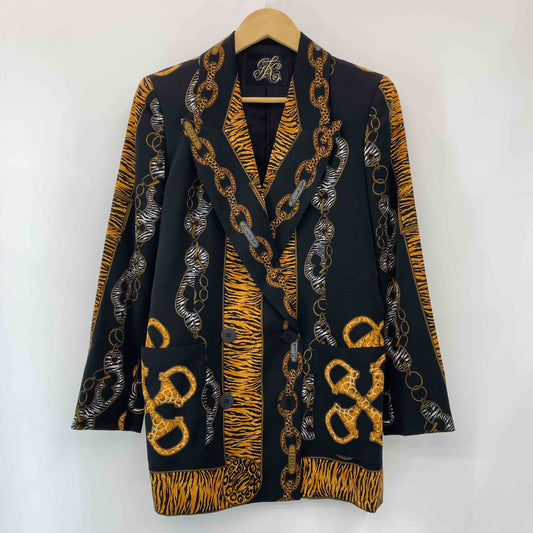 伊太利屋 イタリヤ レディース  ダブルテーラードジャケット プリント ブラック