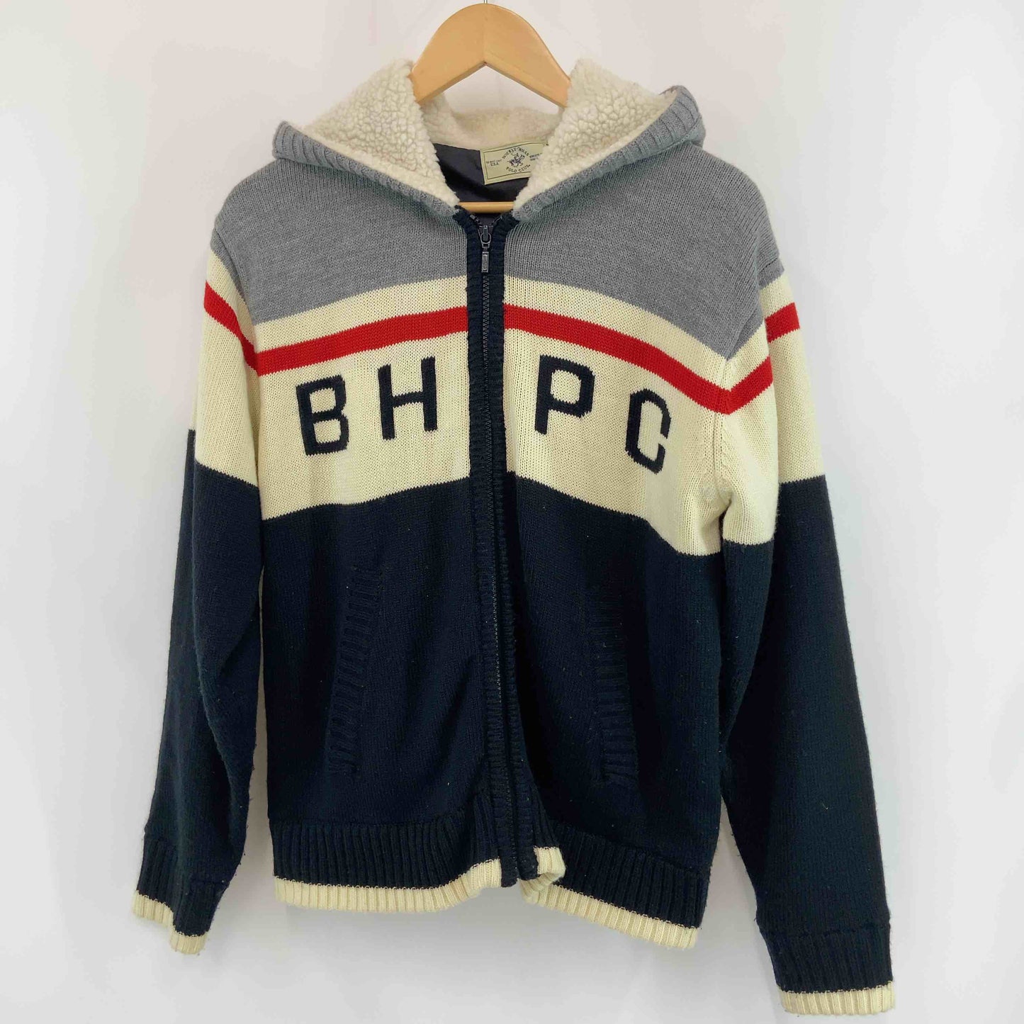 BEVERLY HILLS POLO CLUB ビバリーヒルズポロクラブ メンズ パーカーブルゾンニット  裏地付き ブラック