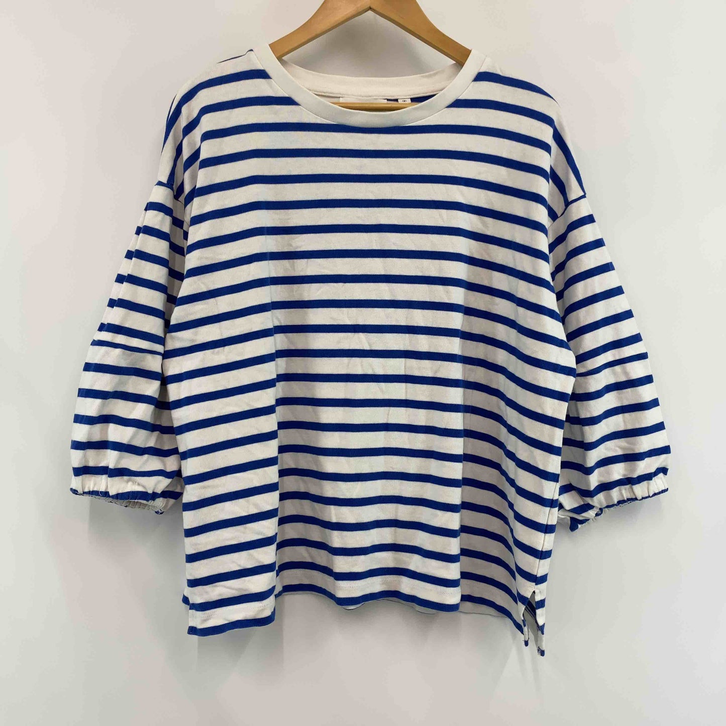 niko and... ニコアンド レディース カットソー長袖 ボーダー オフ×ブルー ボリュームスリーブ