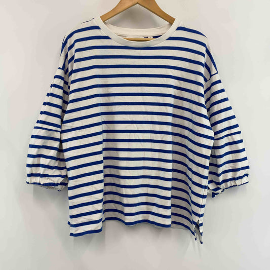 niko and... ニコアンド レディース カットソー長袖 ボーダー オフ×ブルー ボリュームスリーブ