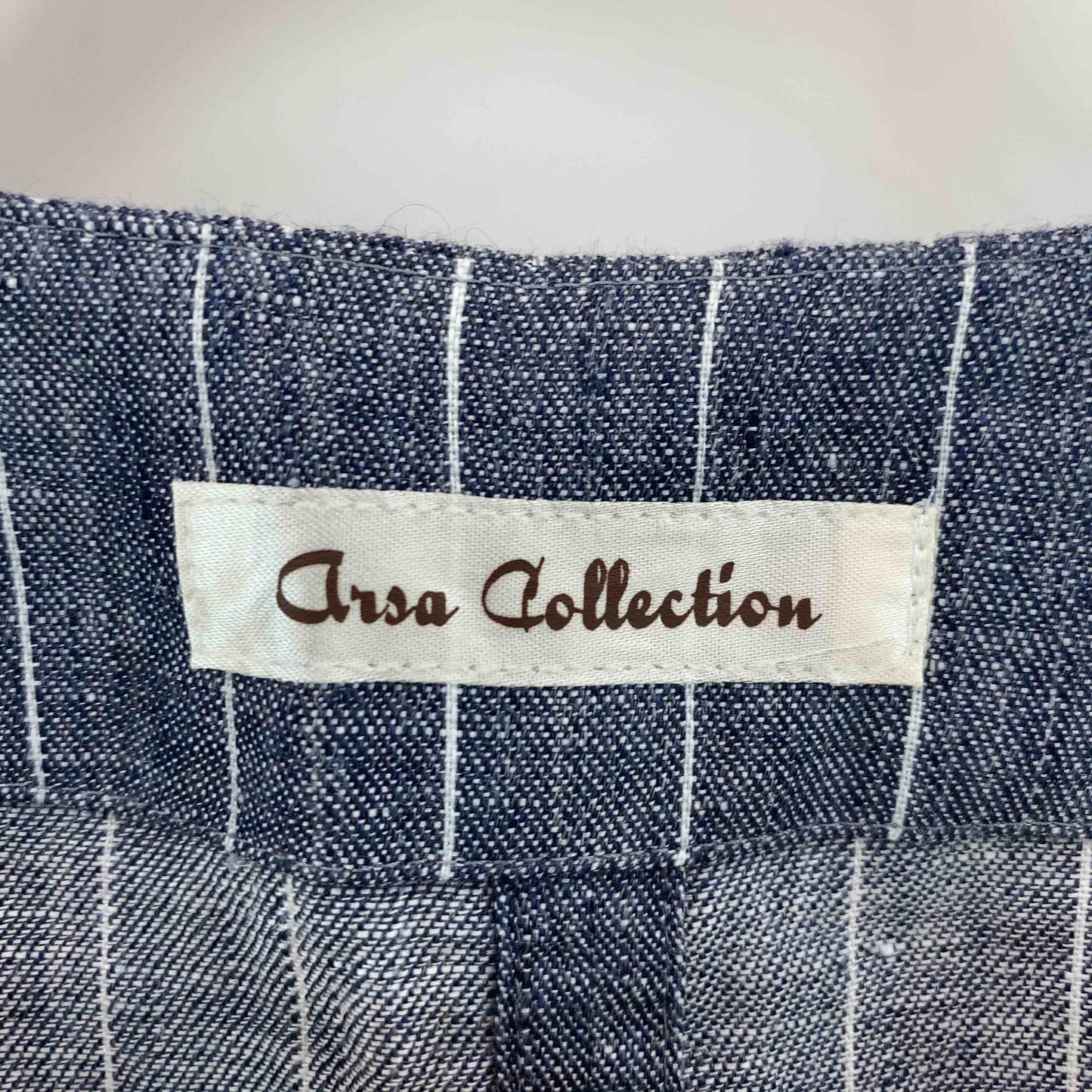 Arsa　collection 麻　リネン　100％　手洗い可能　ベスト　裏地無し　デニムブルー　ストライプ　  レディース ベスト/ジレ