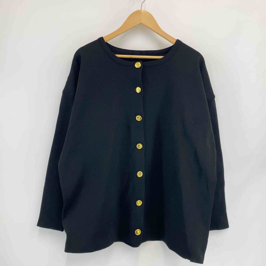 レディース カーディガン 黒 金ボタン クルーネック