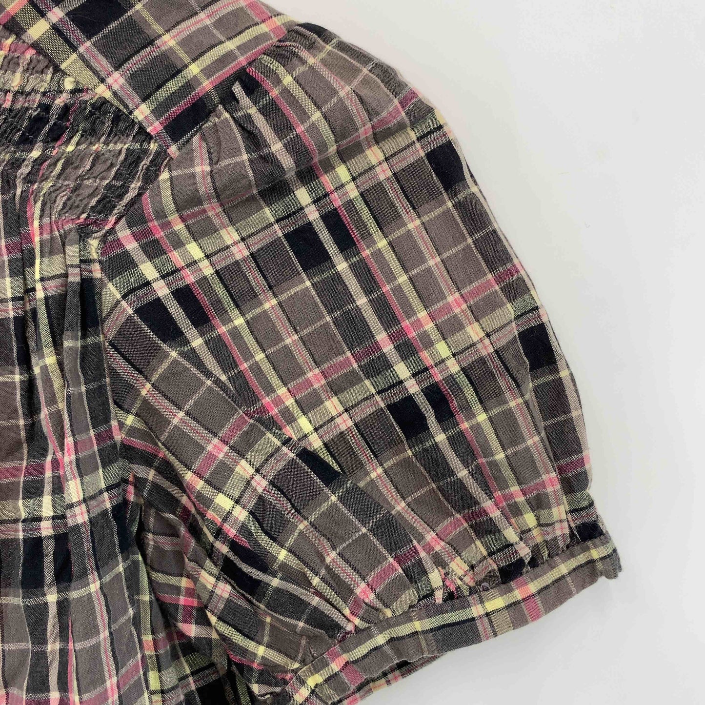 iiMK アイアイエムケー ブラウン　ブラック　チェック　レディース 半袖シャツ/ブラウス