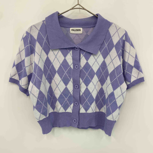 followin レディース 半袖ニット セーター　アーガイル　紫