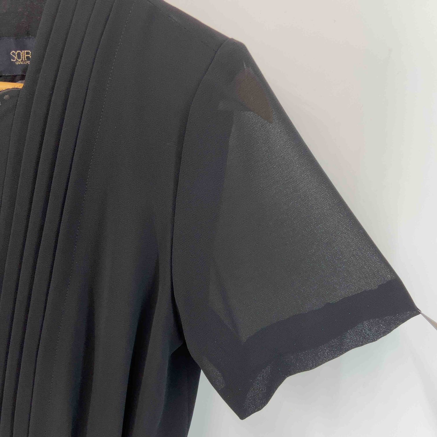 SOIRBENIR ソワール べニール レディース 半袖ワンピース サイズ7 肩パット 袖透け感あり ブラック