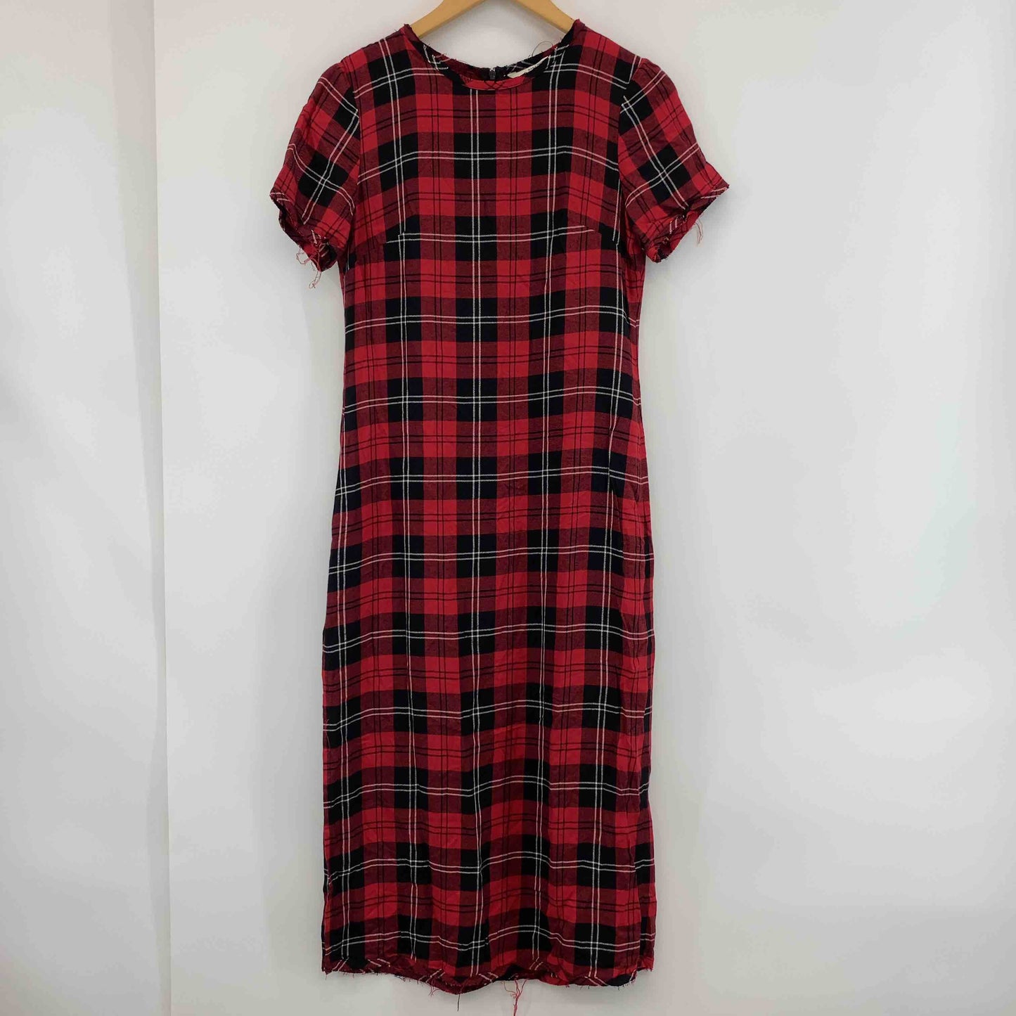 ZARA ザラ レディース 半袖ワンピース　ロング丈　タータンチェック　赤
