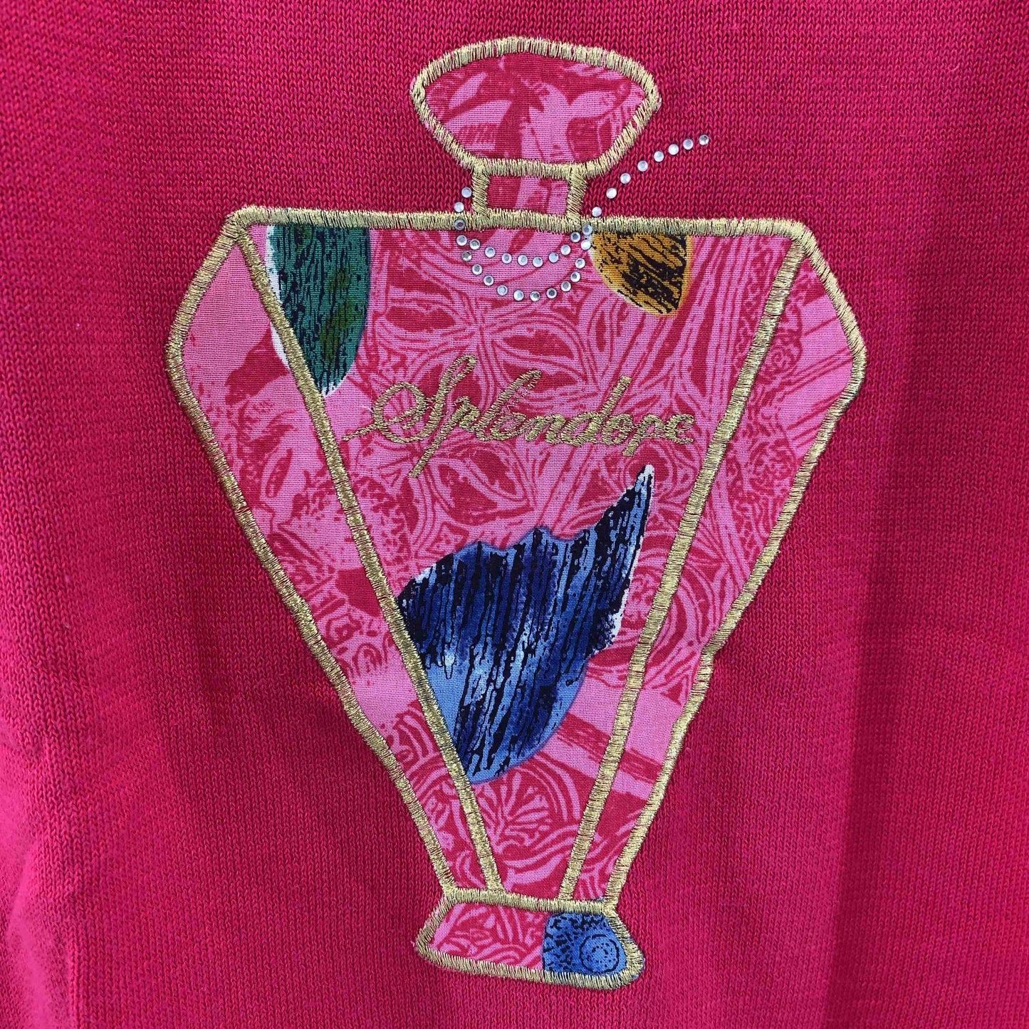 DONNAMADONNA ピンク 香水デザイン 刺繍 半袖ニット Ｕネック レディース ニット/セーター