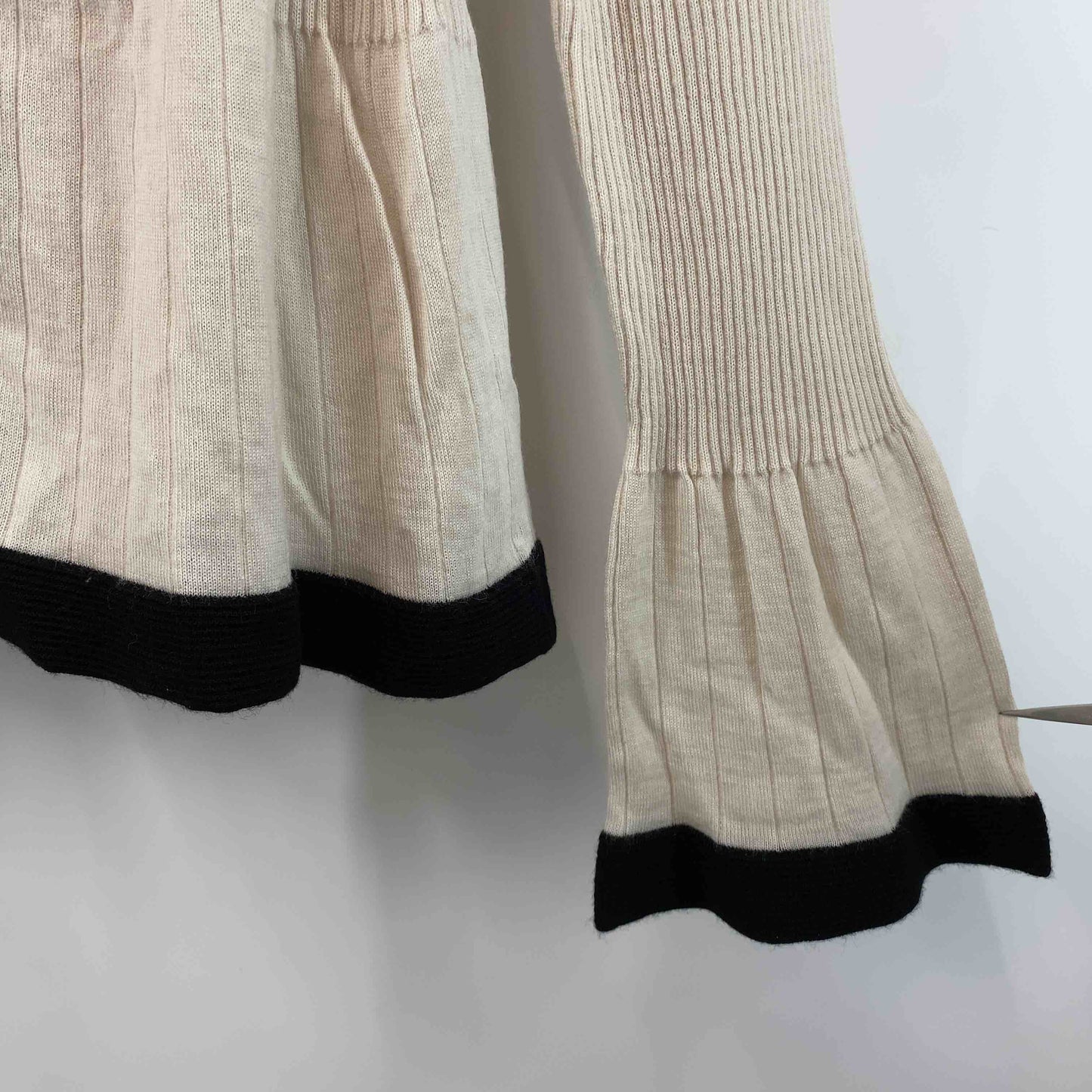 自由区 ジユウク レディース カーディガン　毛混　リブ　バイカラー　ベージュ系