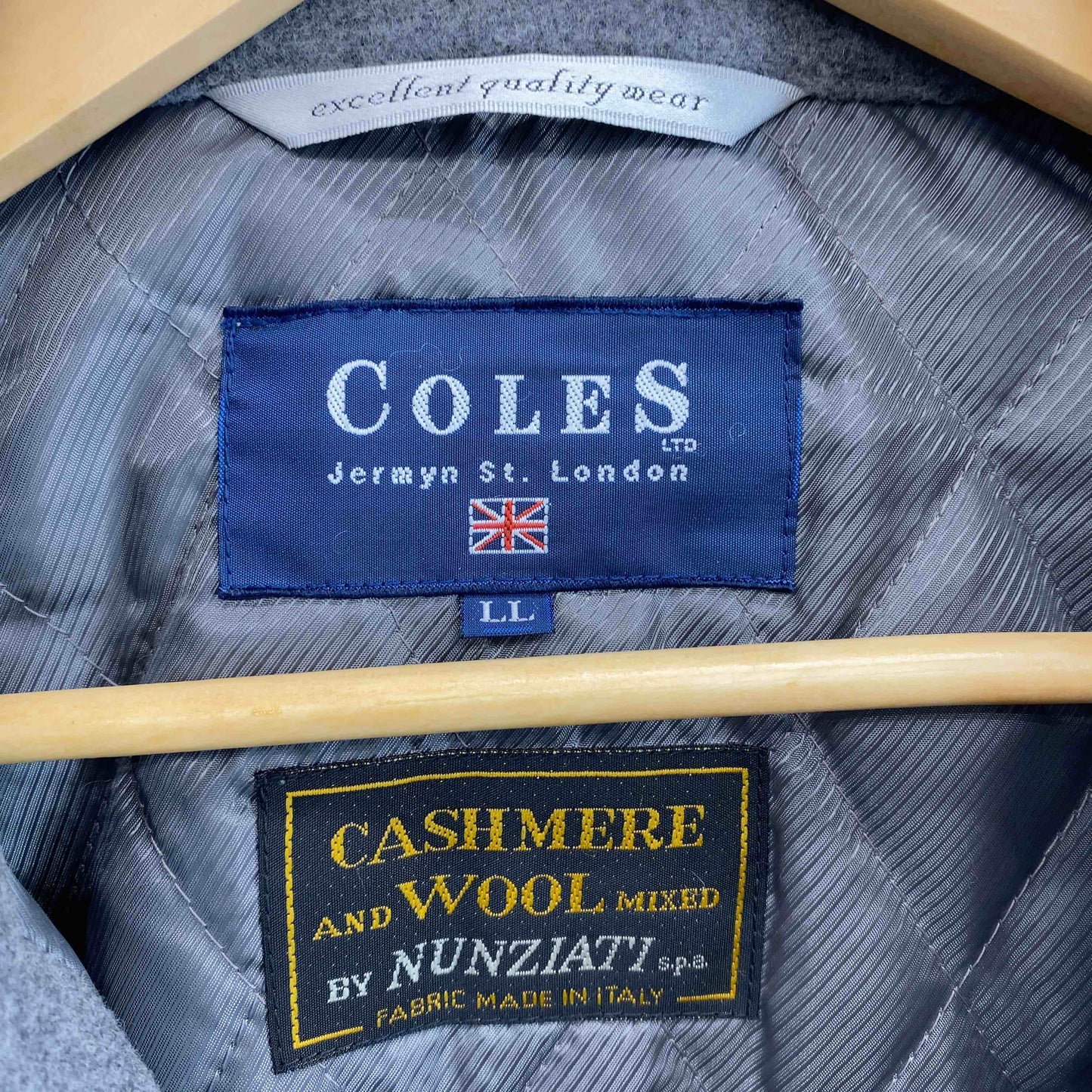 COLES メンズ ロングコート フード付き ウール混 グレー