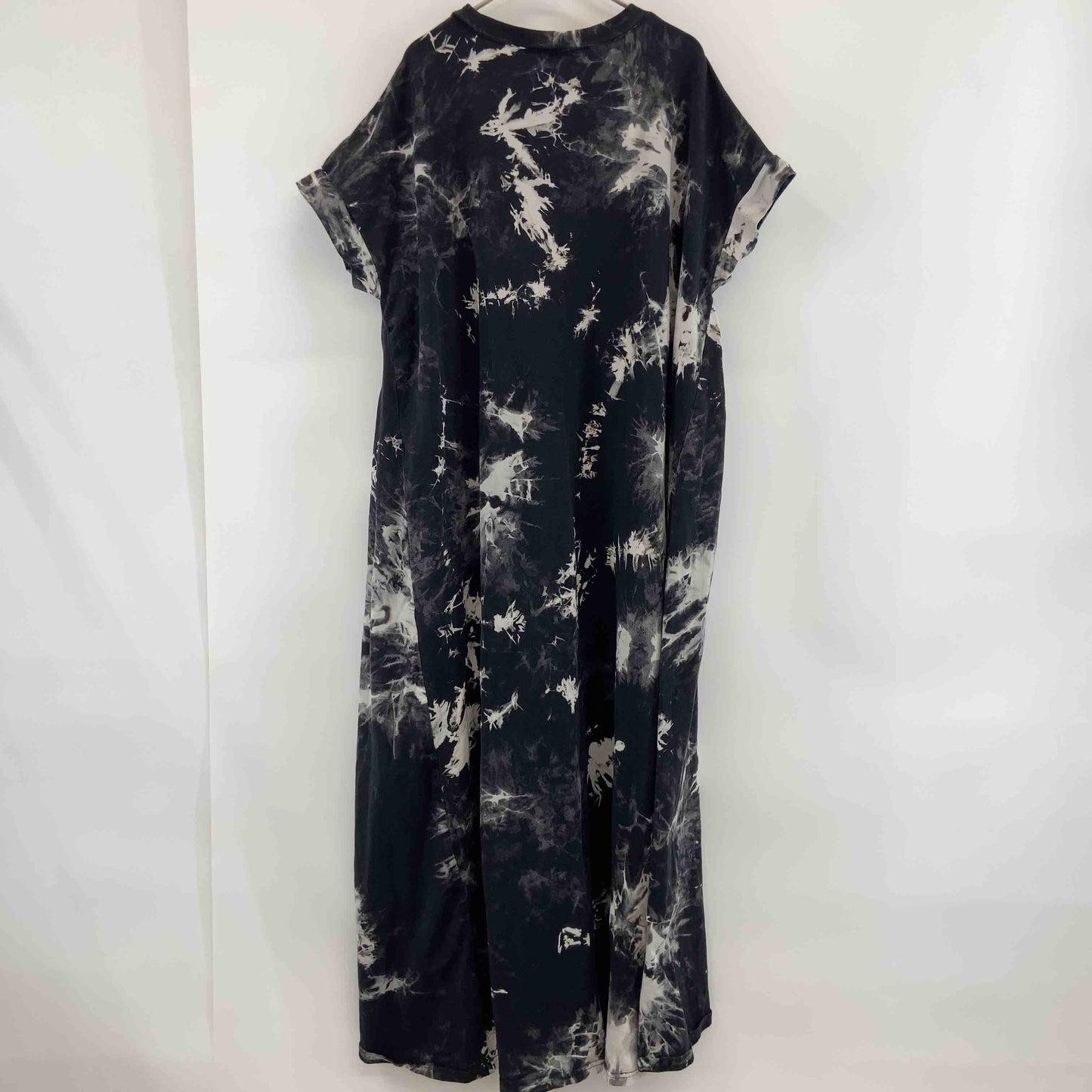 HUG.U ハグユー レディース 半袖ワンピース　ロング丈　タイダイ風　フリーサイズ　グレー