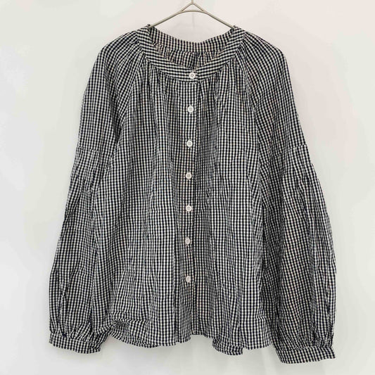 レディース 長袖シャツ　ブラウス　ギンガムチェック　ラグランスリーブ　黒