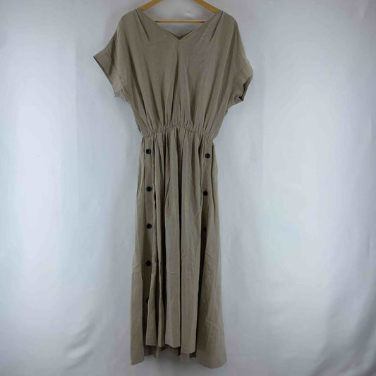 NOBLE ノーブル レディース 半袖ワンピース 麻22％混 ベージュ 日本製