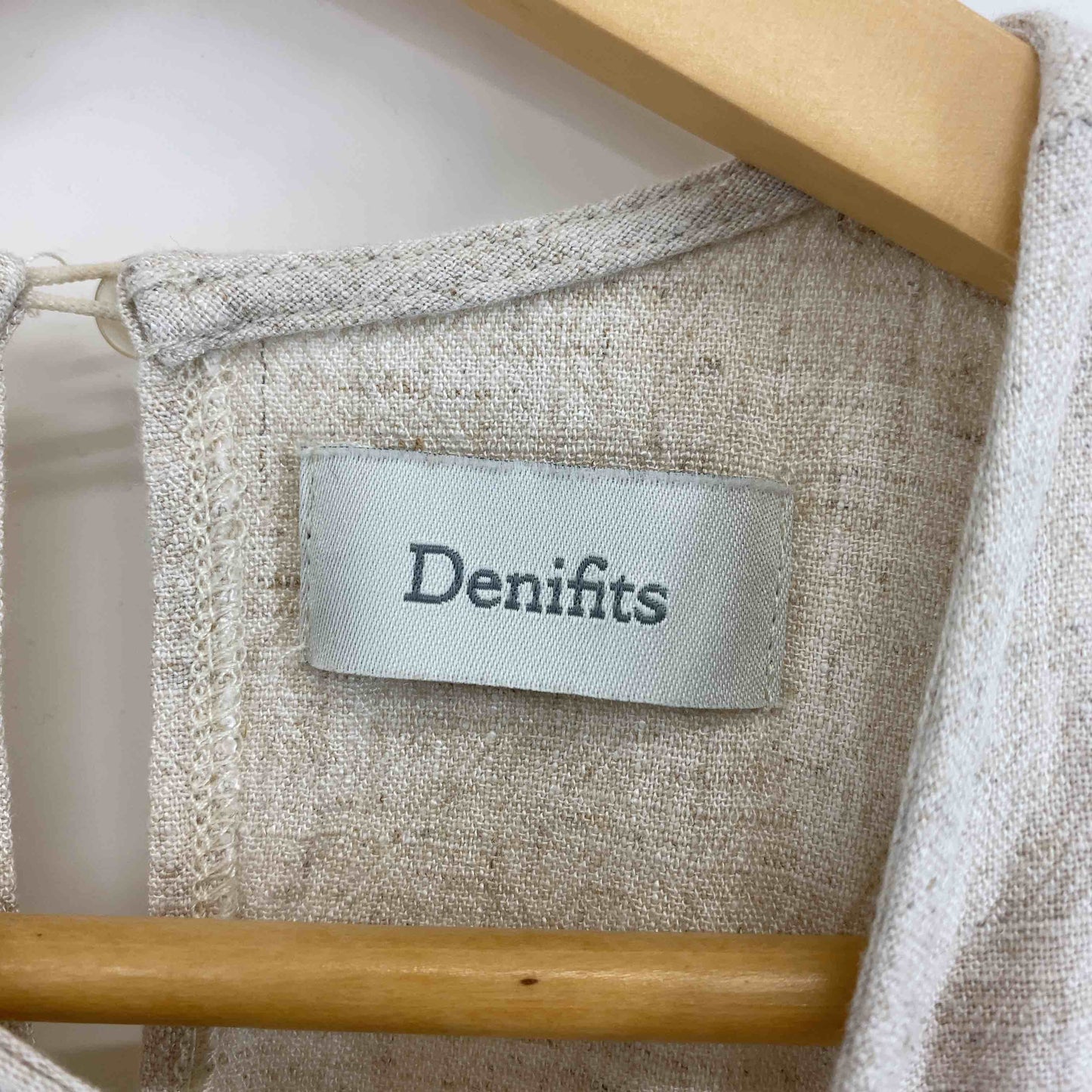 Denifits レディース 半袖ワンピース ベージュ レーヨン リネン混