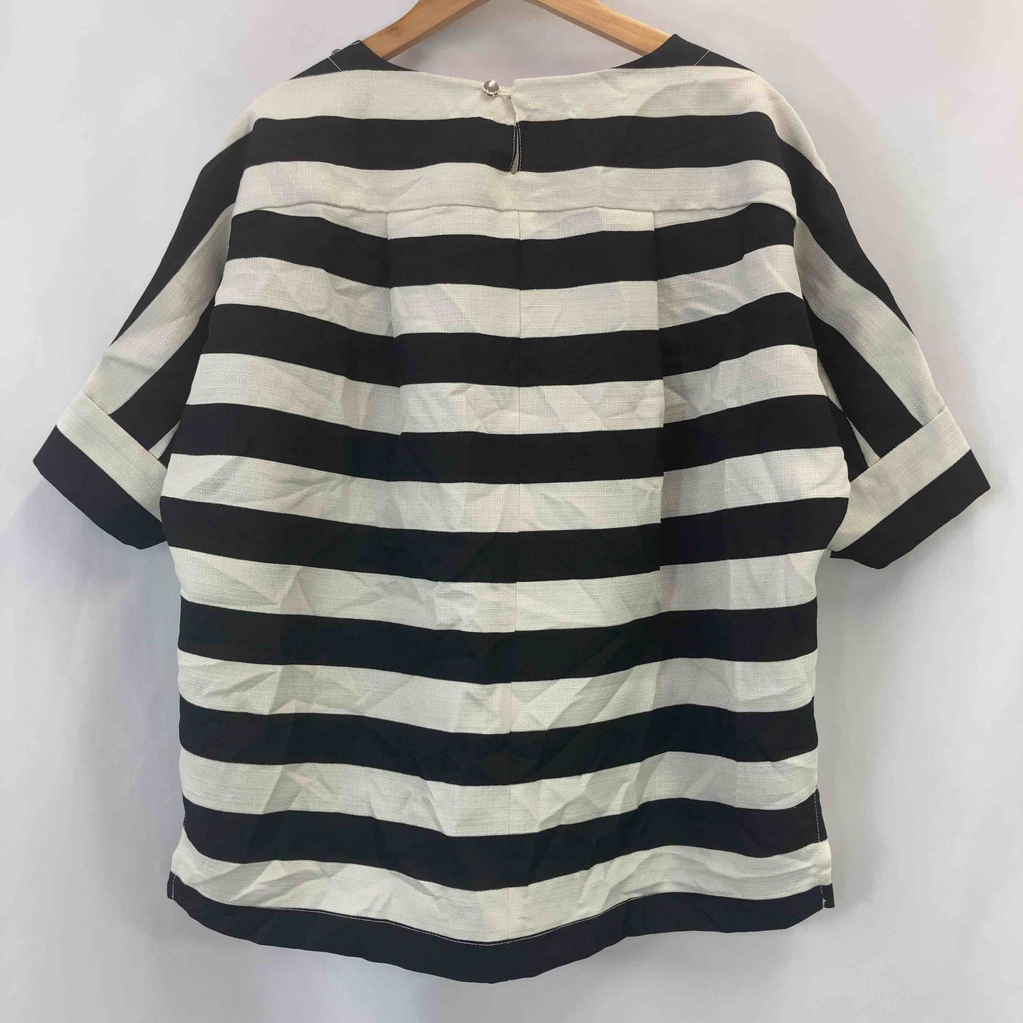 grove グローブ レディース 半袖シャツ/ブラウス 白黒 ボーダー柄 tk