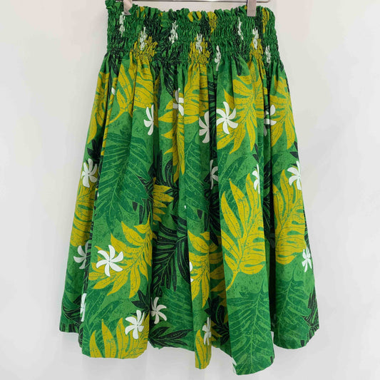 Paondorパンドール レディース ロングスカート ギャザー グリーン イエロー パウスカート プルメリア