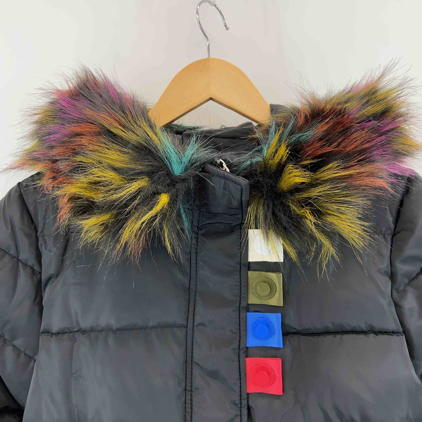 レディース 中綿コート　ワッペン　ファー付き　黒