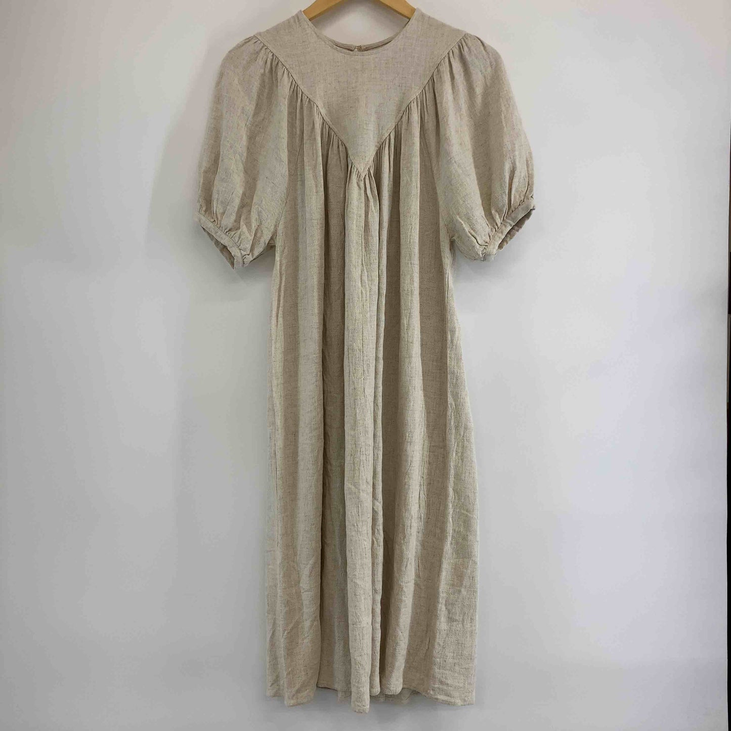 Denifits レディース 半袖ワンピース ベージュ レーヨン リネン混