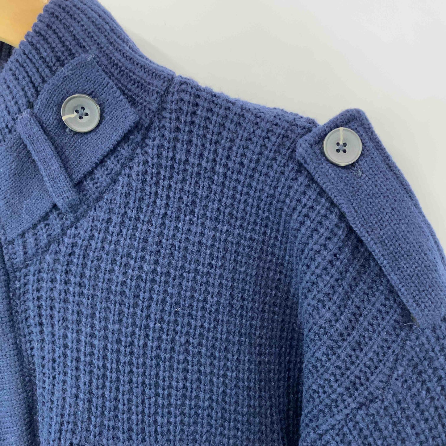 caribou メンズニットジャケット ミリタリージャケット 裏フリース ハイネック ネイビー 畦編み