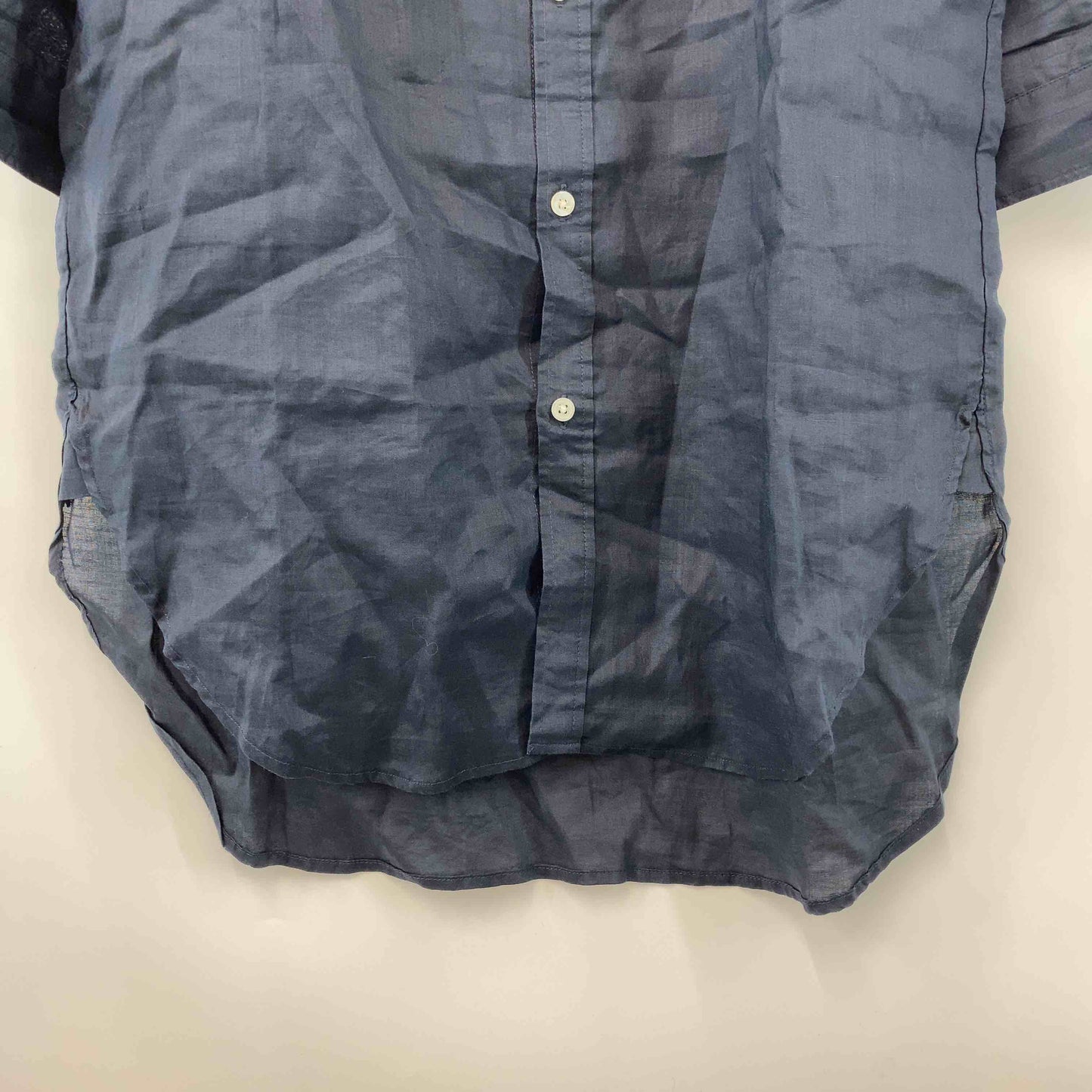 TESS レディース 長袖シャツ　ブラウス　麻100％　スタンドカラー　ネイビー