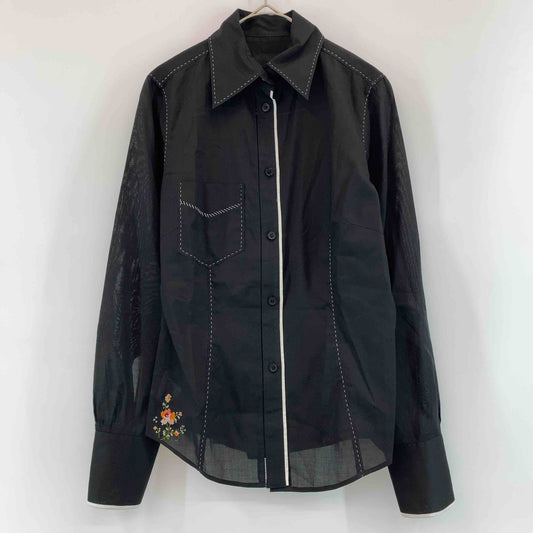 Paul Smith ポールスミス   黒　ブラック　白ステッチ　裾花柄刺繍入り　レディース 長袖シャツ/ブラウス