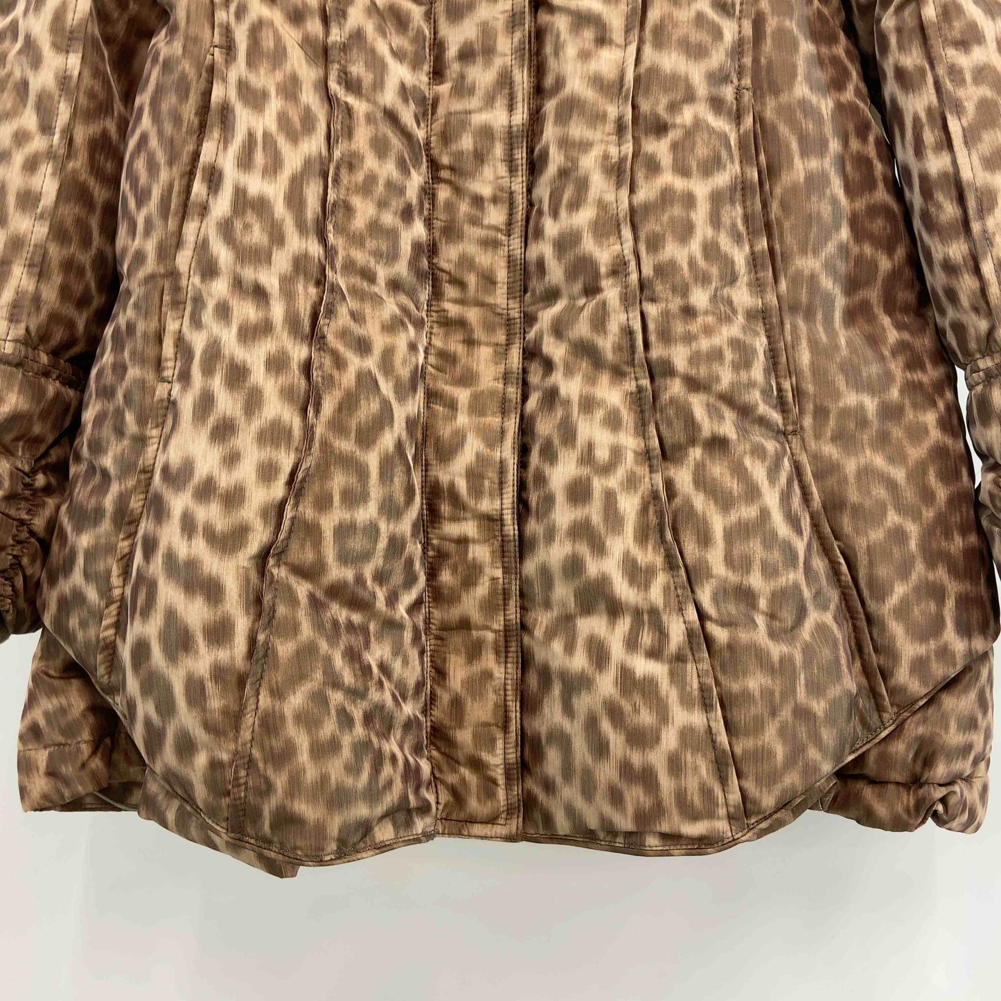 伊太利屋 イタリヤ レディース ダウンジャケット レオパード柄 ショールカラー ファー ベージュ