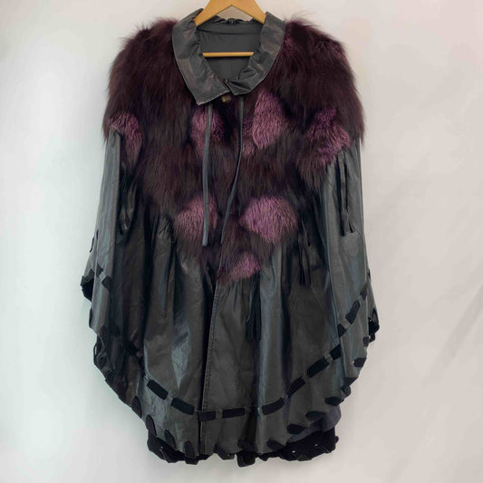 レディース ポンチョ ケープコート　ダイドフォックス　ファー　紫　黒