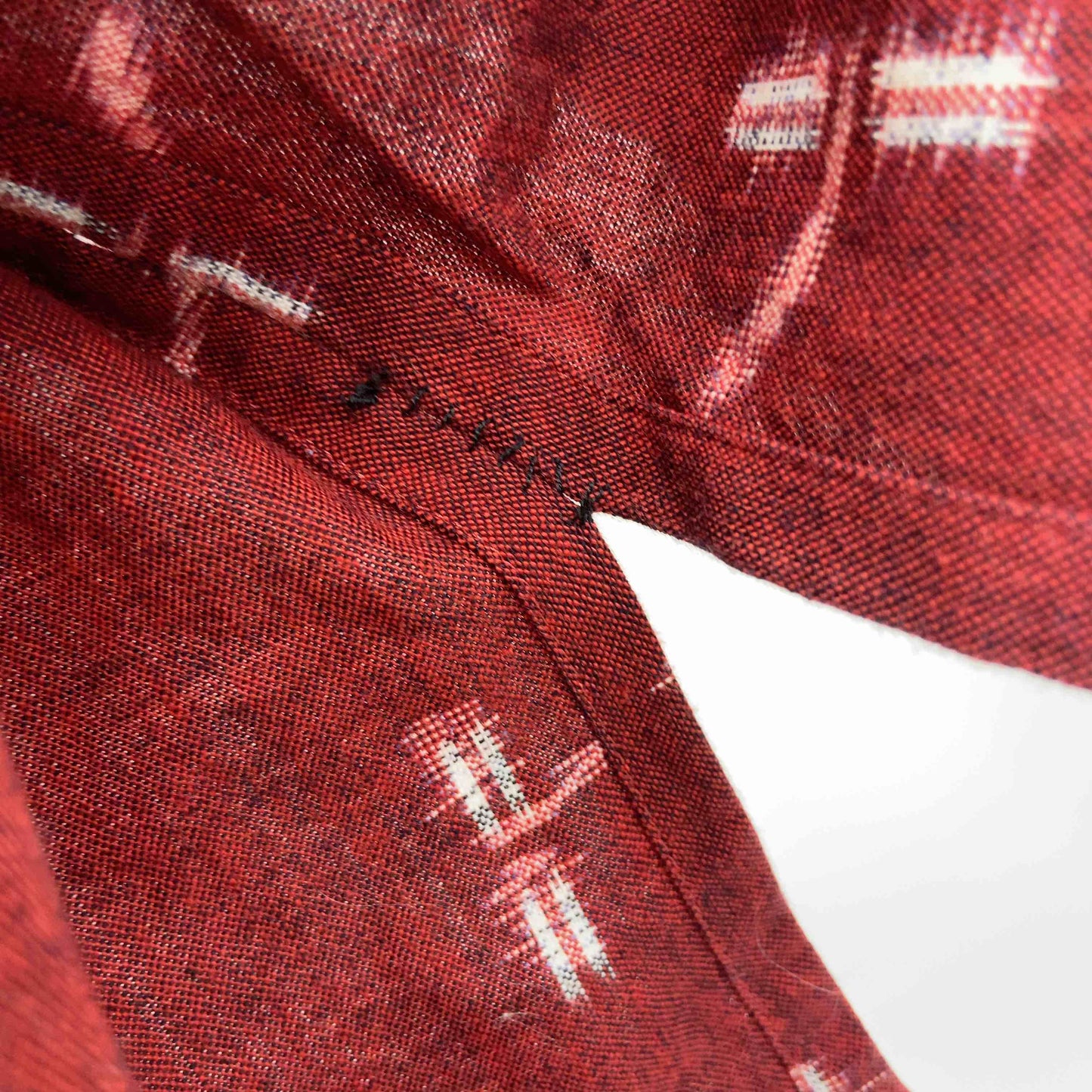 レディース 五分袖ワンピース ロングワンピース 絣(かすり)模様 赤