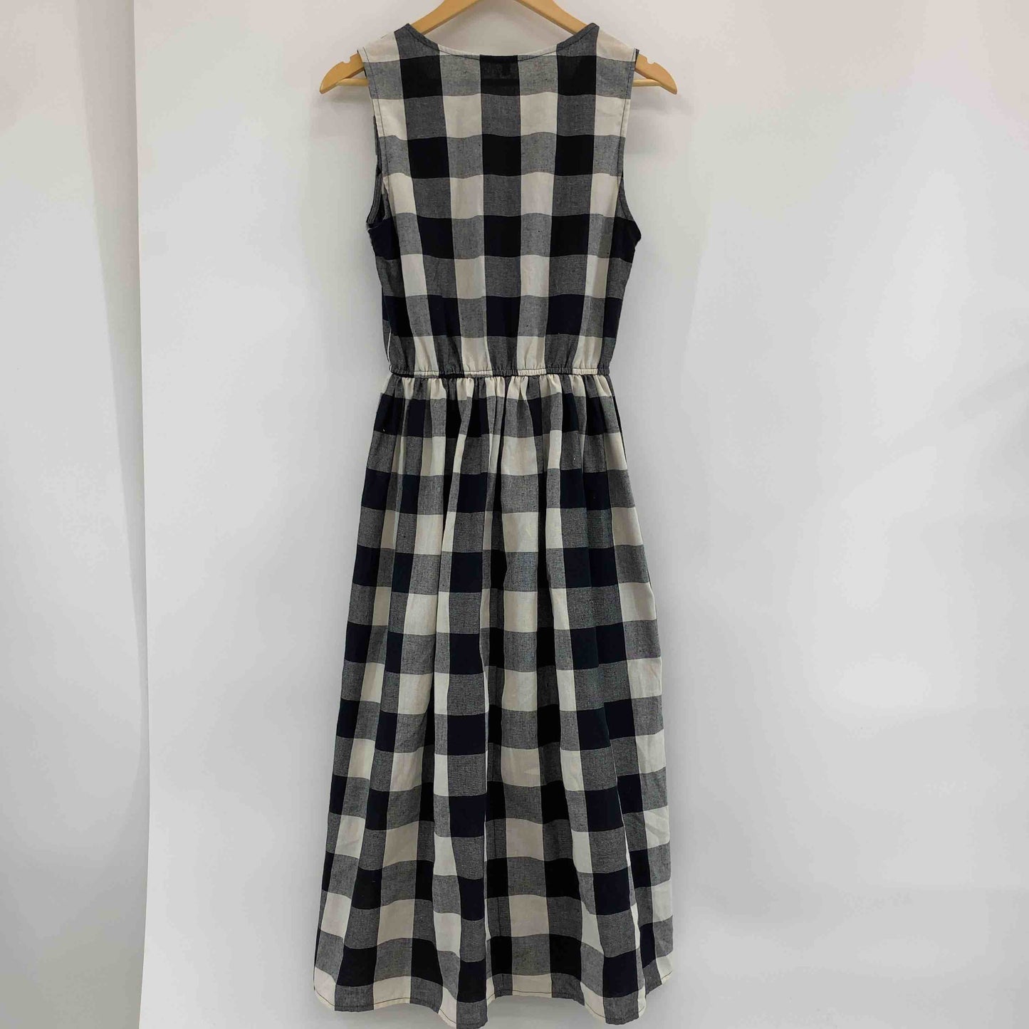 レディース ノースリーブワンピース ブロックチェック 白黒