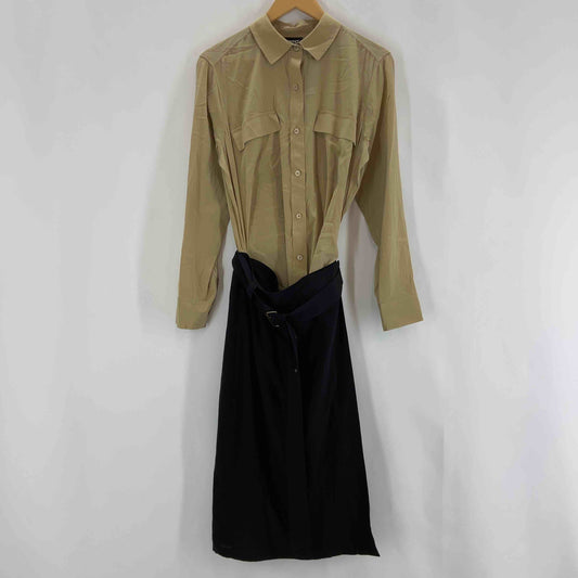 DKNY(DONNA KARAN NEW YORK) ディーケーエヌワイ(ダナキャランニューヨーク) レディース 長袖ワンピース ドッキングワンピース ベージュ×ブラック