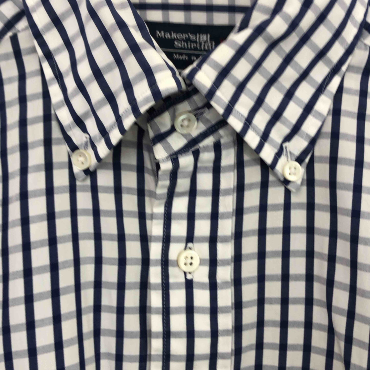 鎌倉ｼｬﾂ カマクラシャツ メンズ 長袖シャツ 白紺 チェック柄 tk