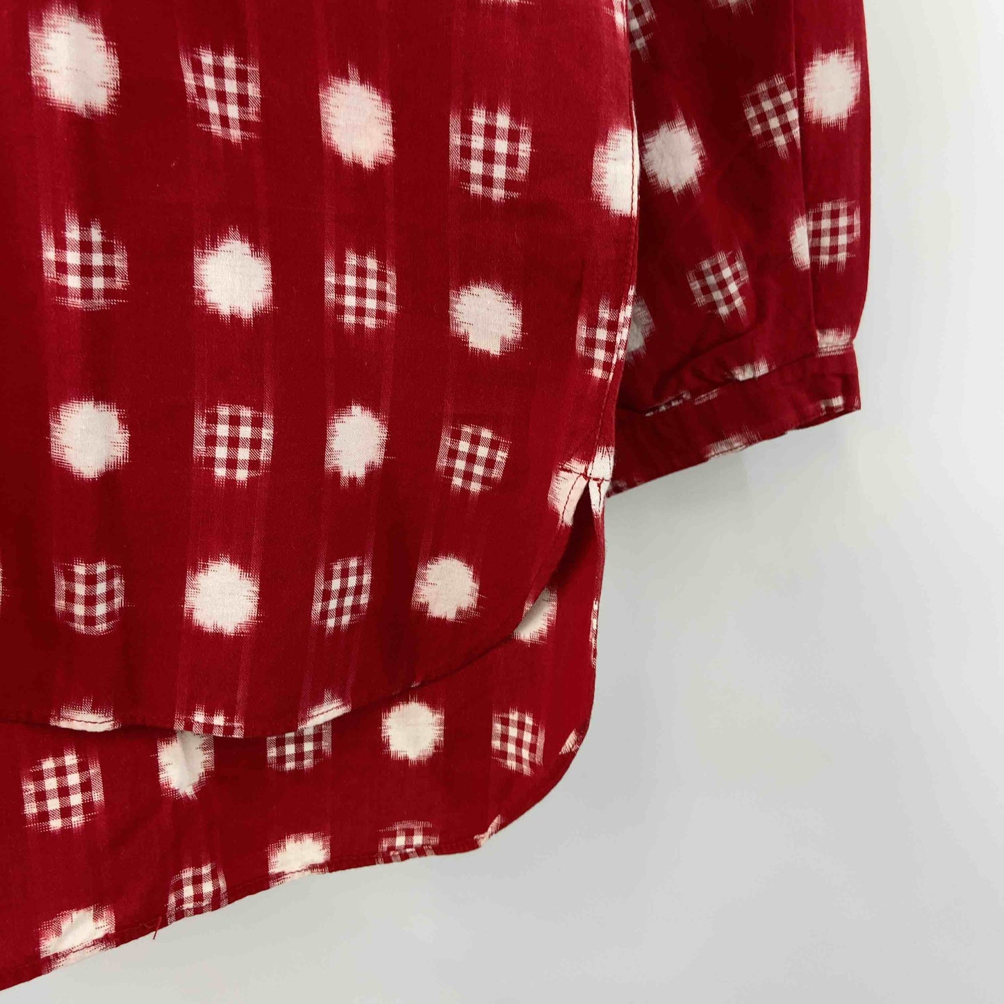 草野栄 レディース 長袖シャツ/ブラウス 絣(かすり)模様 赤