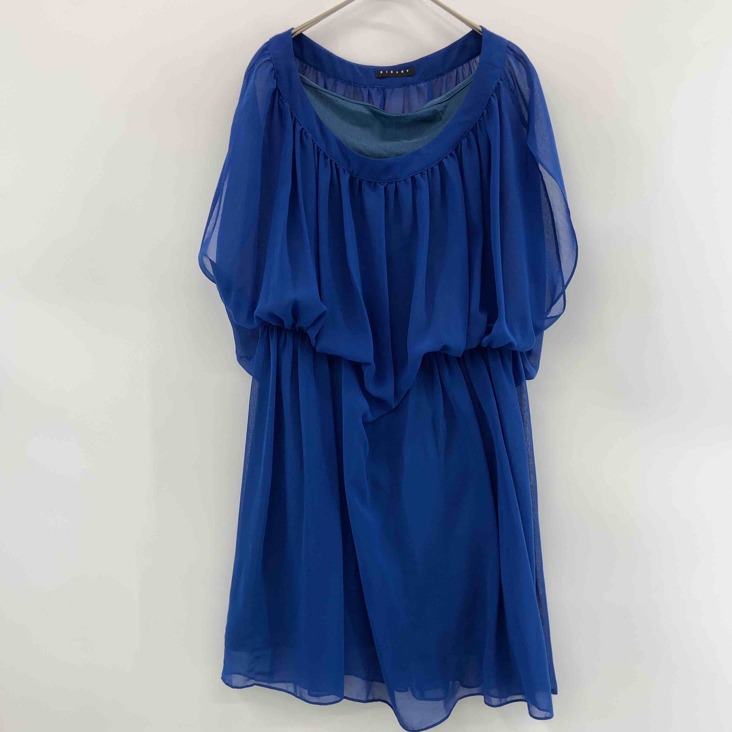 SISLEY シスレー レディース ノースリーブワンピース キャミ付き ロイヤルブルー シフォン ひざ丈