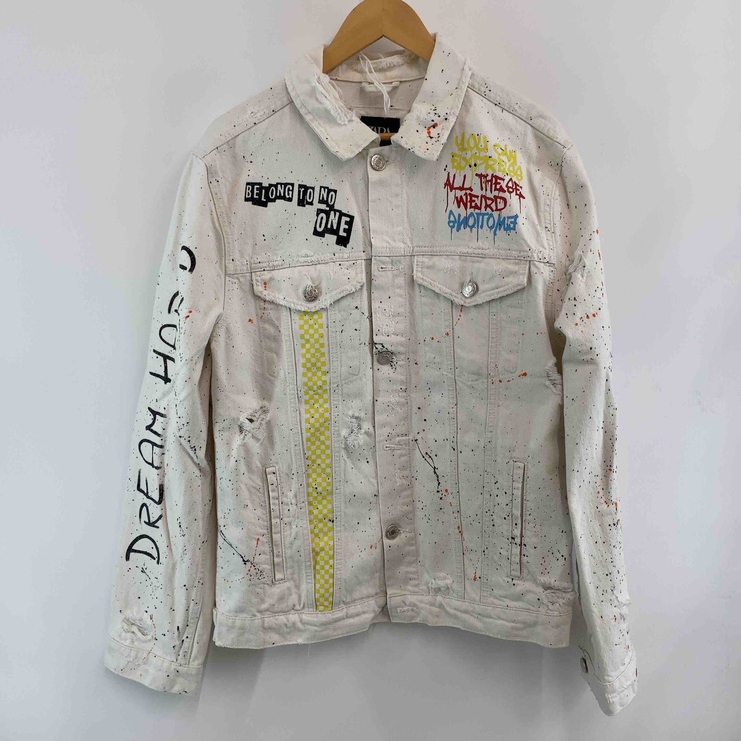 ZARA ザラ メンズ Gジャン/デニムジャケット ホワイトデニム ペイント