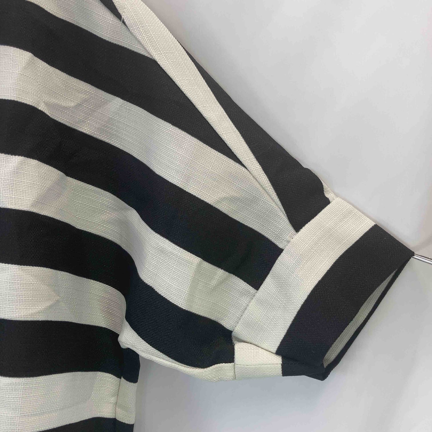 grove グローブ レディース 半袖シャツ/ブラウス 白黒 ボーダー柄 tk