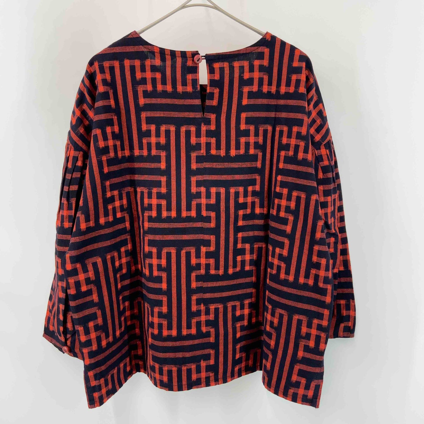 草野栄 レディース 長袖シャツ/ブラウス 七分袖 絣(かすり)模様 赤