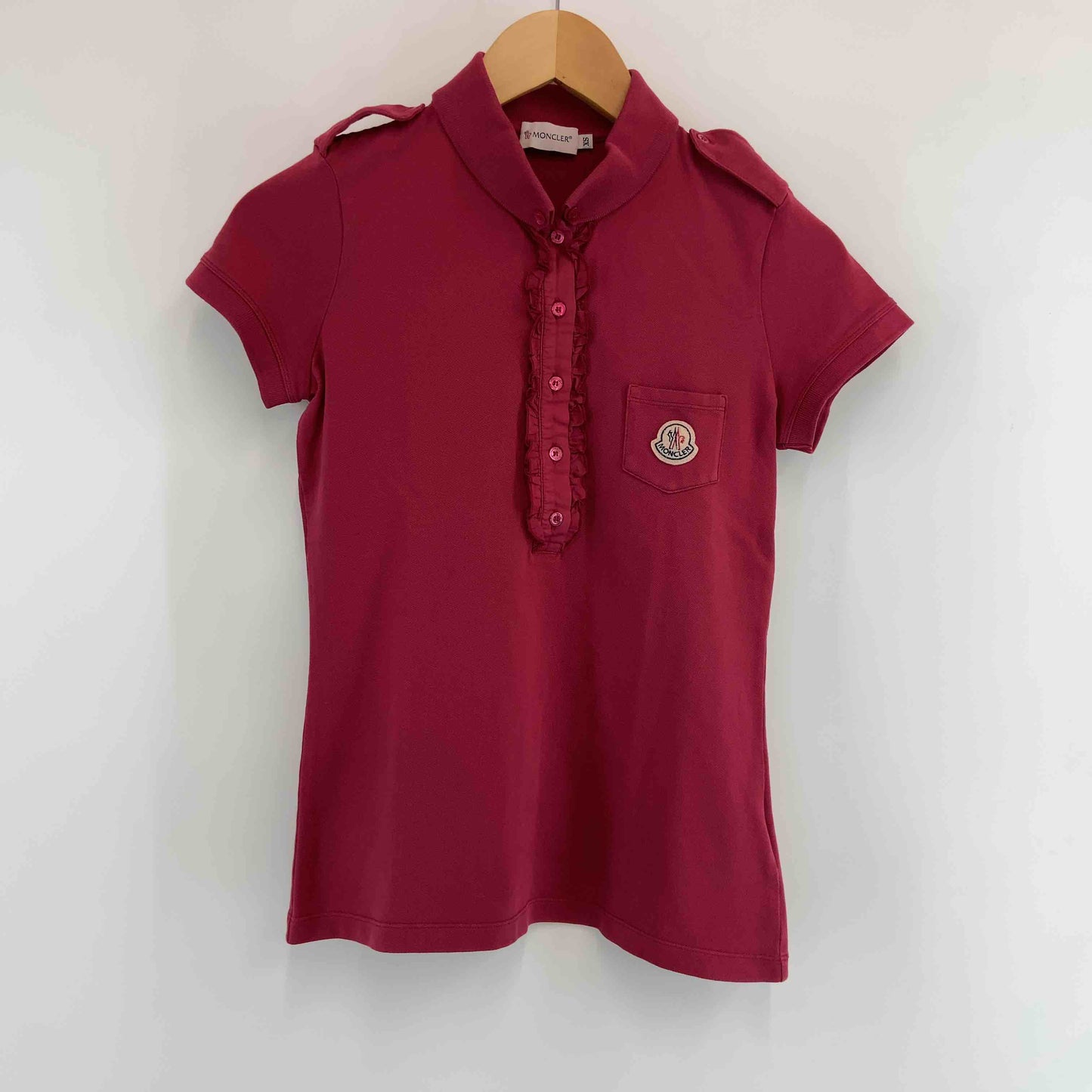MONCLER モンクレール レディース ポロシャツ 半袖ポロシャツ ワインレッド フリル ボタンダウン