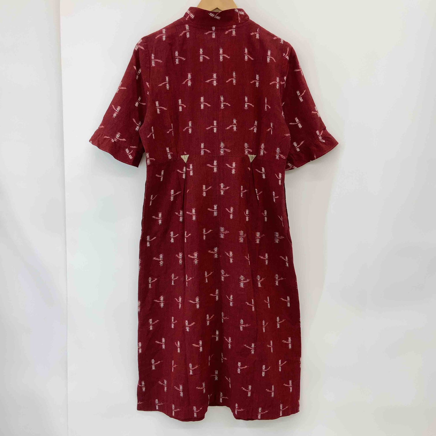 レディース 五分袖ワンピース ロングワンピース 絣(かすり)模様 赤