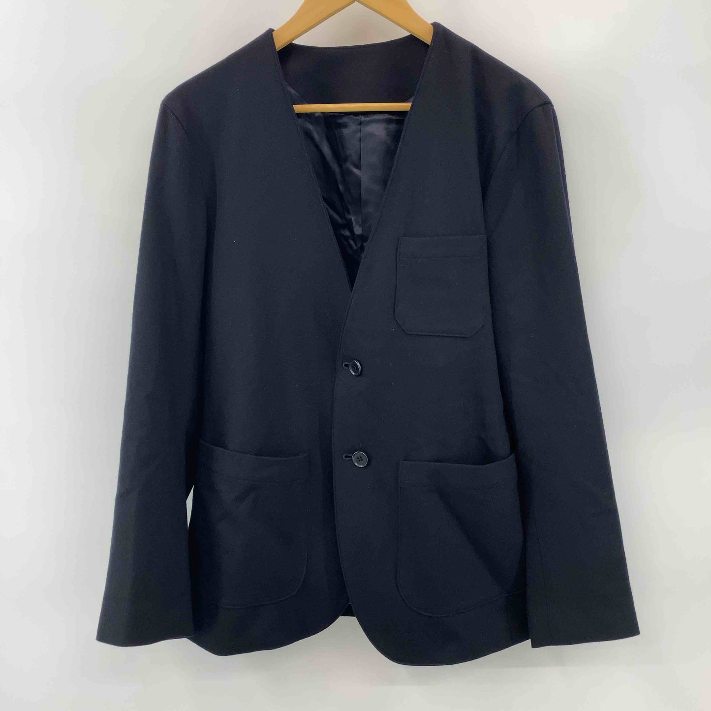 undecorated MAN アンデコレイテッドマン メンズ ノーカラージャケット ウール ブラック パッチポケット センターベント