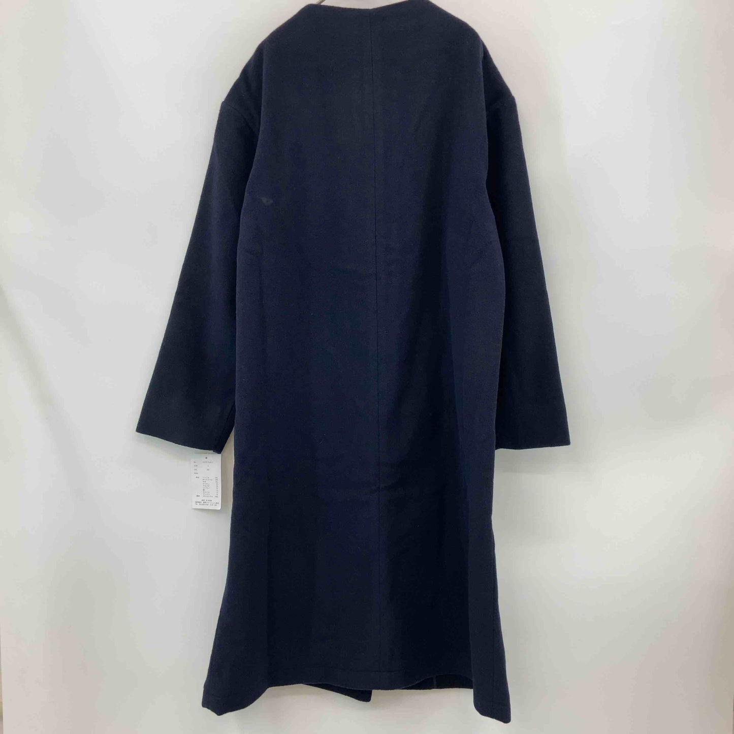 レディース ノーカラージャケット ロングコート ネイビー