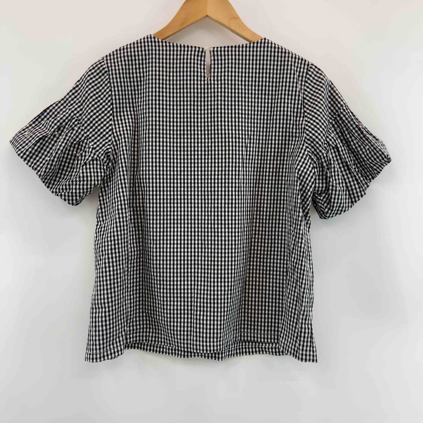 DRESKIP ドレスキップ レディース 半袖シャツ/ブラウス ギンガムチェック バルーンスリーブ 袖パール付き