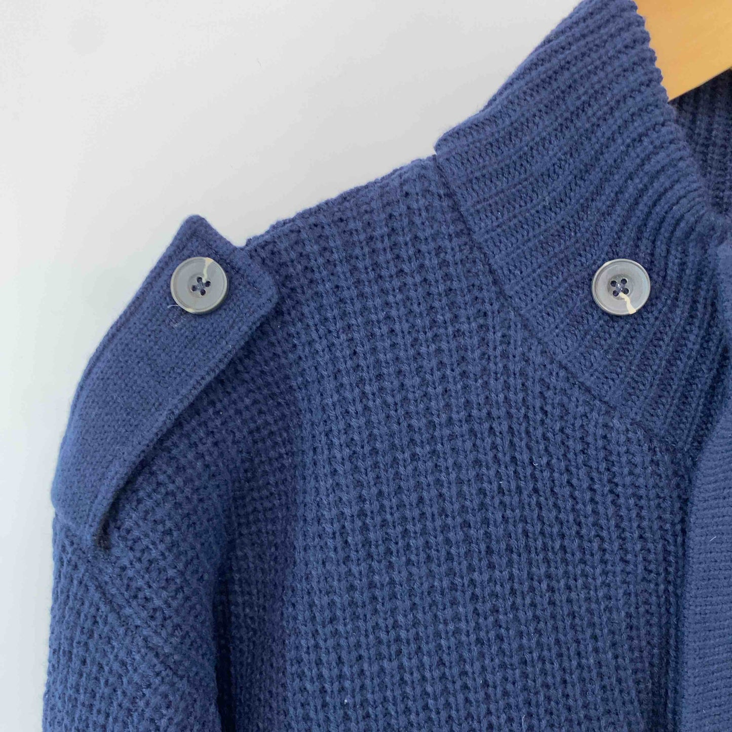 caribou メンズニットジャケット ミリタリージャケット 裏フリース ハイネック ネイビー 畦編み