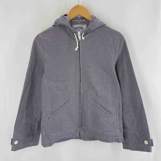 DANTON ダントン レディース ブルゾン フランス製千鳥格子 フード ネイビー