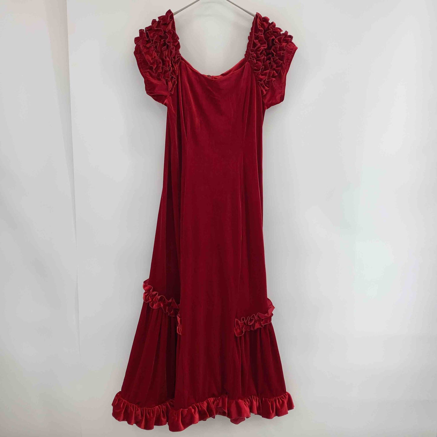 Aloha Emika アロハエミカ レディース ワンピース ベロア 赤 フリル フラダンス ハワイアン ドレス