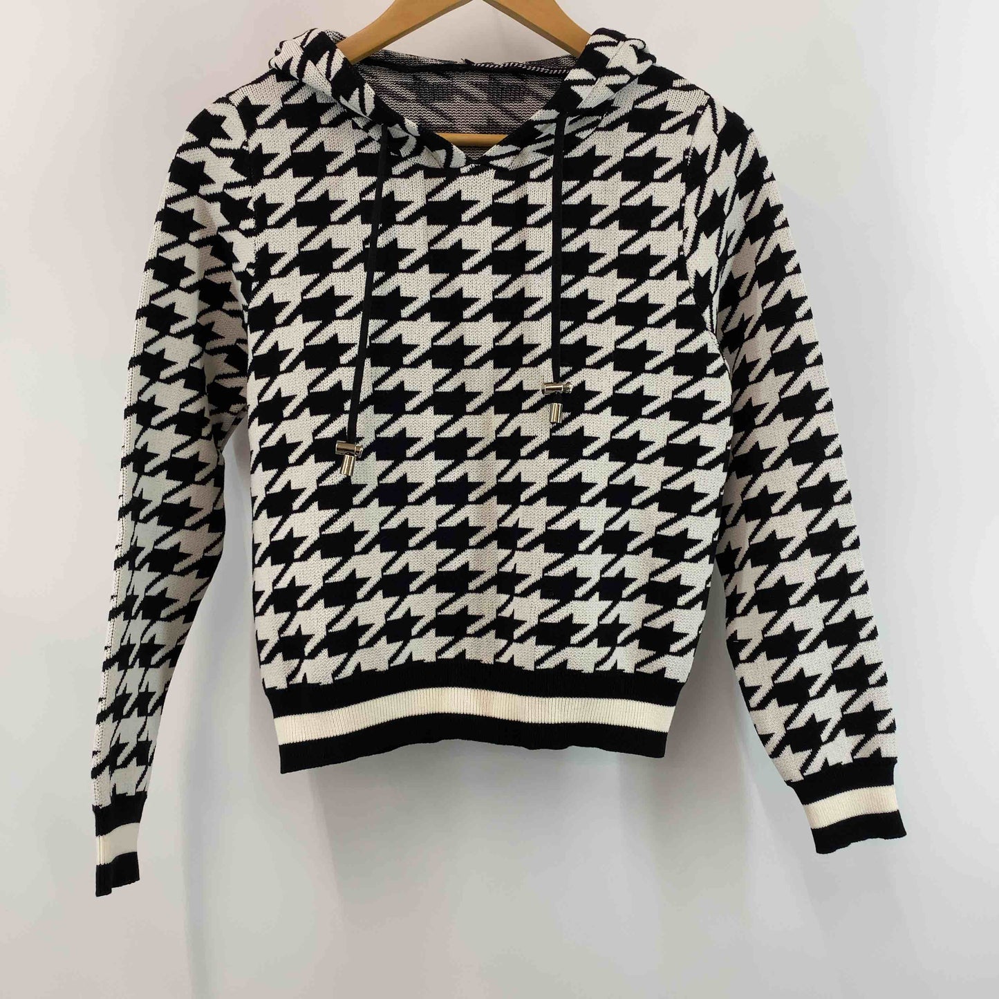 レディース パーカー　千鳥格子　白黒