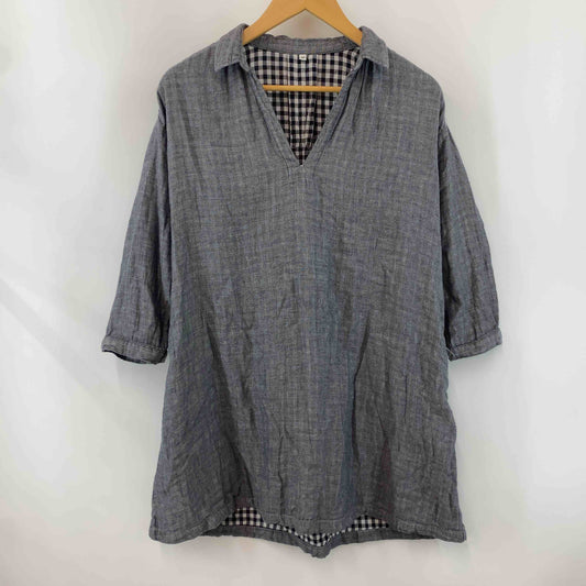 無印良品 ムジルシリョウヒン レディース 長袖シャツ/ブラウス ダブルガーゼ ネイビー スキッパー