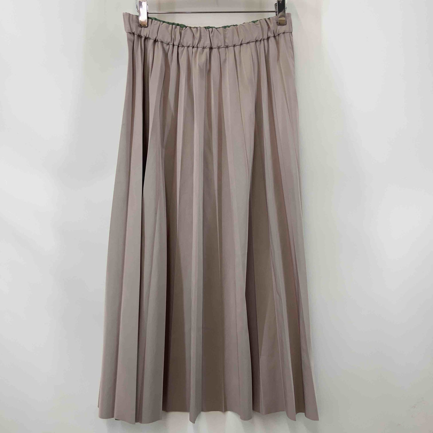 レディース ロングスカート プリーツ リバーシブル グリーン/ピンクベージュ ウエストゴム
